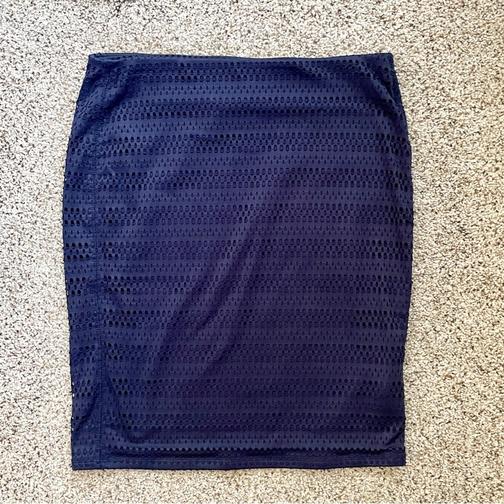 Navy Pencil Skirt with Cutout Pattern
